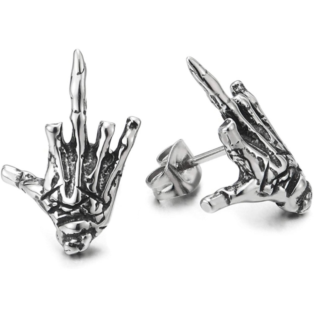 Vintage Hand Skeleton Bone Stud Earrings